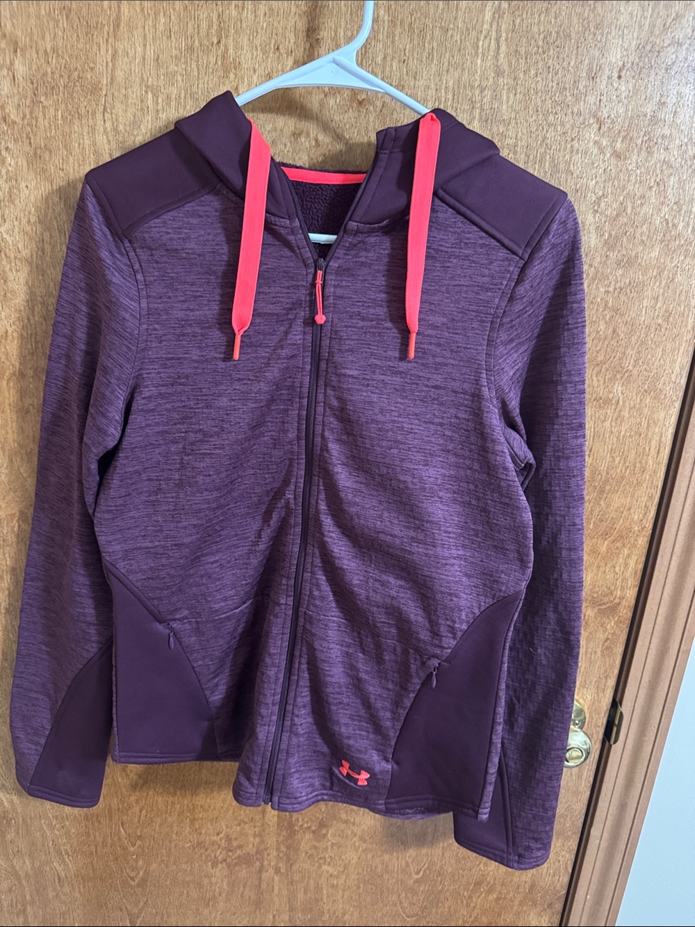 Under Armour women’s  Plum Full-Zip Hoodie with neon orange  Accents